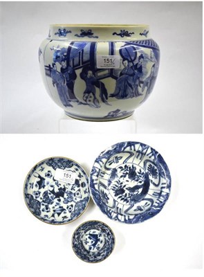 Lot 151 - A Chinese Porcelain Jar, Kangxi period, of ovoid form, painted in underglaze blue with figures...