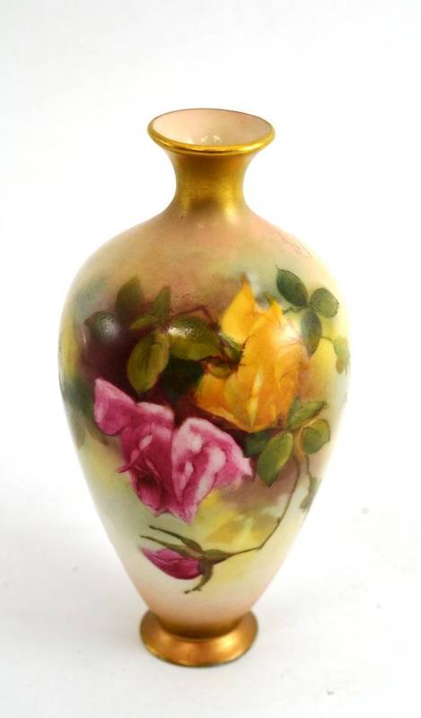 Lot 57 - A Royal Worcester vase painted with a rose by E M Fildes (restored)