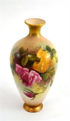 Lot 57 - A Royal Worcester vase painted with a rose by E M Fildes (restored)
