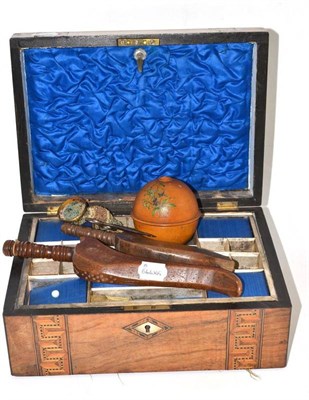 Lot 62 - A 19th century gull wing knitting sheath initialled 'HD', another, a string box and an inlaid...