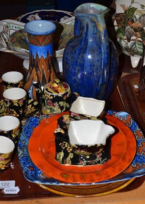Lot 122 - Decorative ceramics including a Continental pottery twin handled vase, Royal Winton coffee cups and
