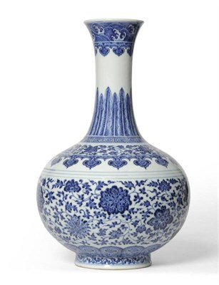 Lot 158 - A Chinese Porcelain Bottle Vase, Qianlong mark and period, of globular form with tall flared...