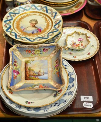 Lot 128 - Assorted Continental ceramics including a pair of low comports decorated with portraits of...