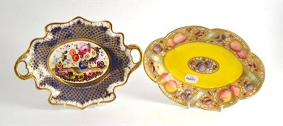 Lot 129 - Royal Worcester oval decorated dish painted with fruit and a 19th century twin handled dish...