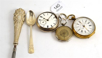 Lot 140 - Tell chronograph, John Peet Wigton silver pocket watch (damaged), silver teaspoon, silver...