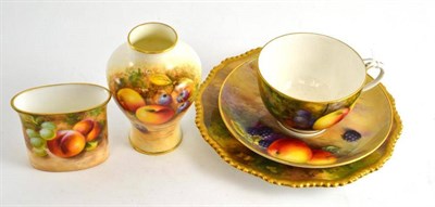 Lot 141 - Royal Worcester fruit decorated cup and saucer signed Everett to the cup, cabinet plate (a.f.)...