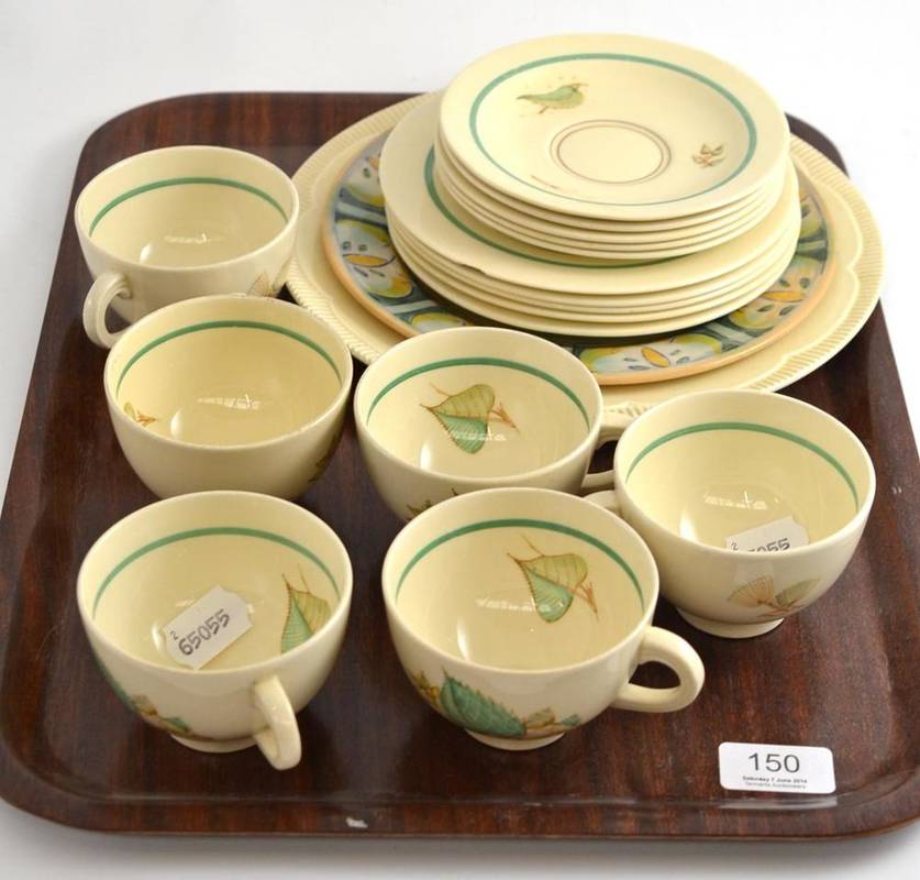 Lot 150 - A Susie Cooper part tea service, Clarice Cliff plate and a Doulton Brangwyn plate