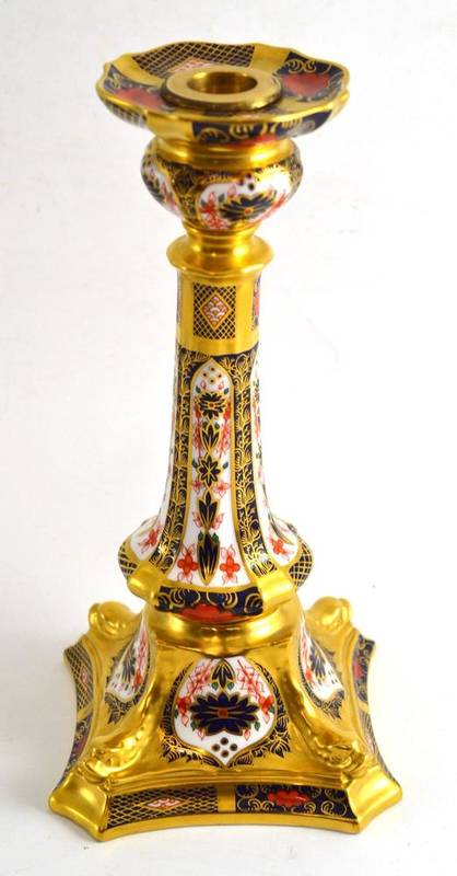 Lot 155 - Old Imari Royal Crown Derby candlestick 1128, with box