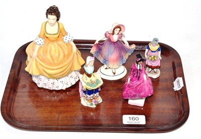 Lot 160 - A Royal Doulton figure 'Pantalette', Royal Doulton figure 'Coralie' and three Continental figures