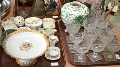 Lot 168 - Miniature tea wares, glassware, china comport and green glass dump (two trays)