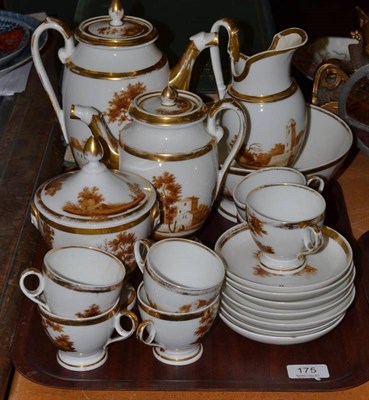Lot 175 - Continental brown and gold coffee service in Empire style, twenty two pieces