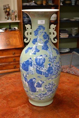 Lot 164 - A Chinese Porcelain Baluster Vase, 19th century, with mythical beast handles painted in...