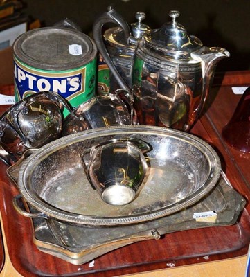 Lot 191 - A silver plated four piece tea service, a vintage Lipton's Green Label Tea tin with paper...