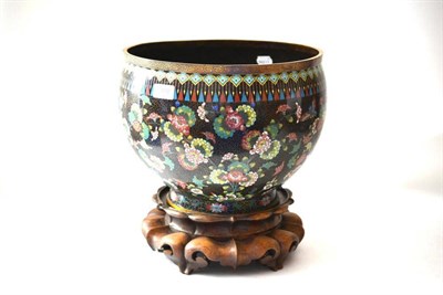 Lot 170 - A Chinese Cloisonné Jardinière, circa 1900, of semi-ovoid shape, with leiwen rim tasselled...