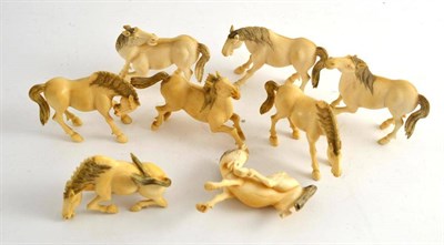 Lot 252 - Eight carved ivory horse figures