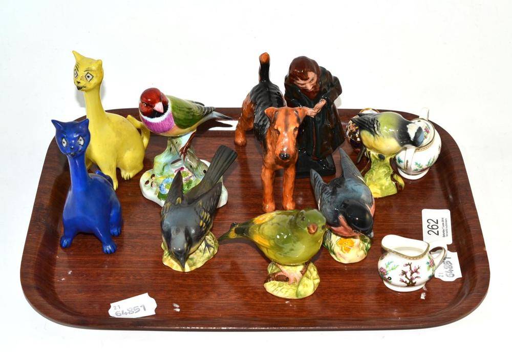 Lot 262 - Small Royal Doulton figure Fagin, four Beswick birds and a dog, three pieces of miniature...