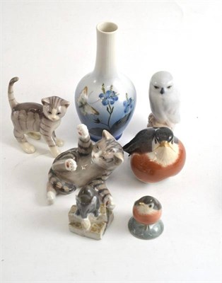 Lot 266 - Small Royal Copenhagen vase and six small animal figures