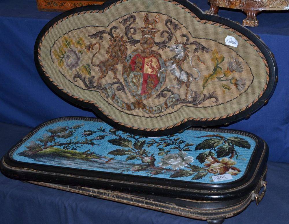 Lot 284 - Victorian ebonised tray with beadwork insert and two others (3)
