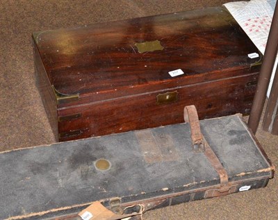 Lot 297 - A 19th century large mahogany writing box and a 19th century leather trimmed canvas shotgun...