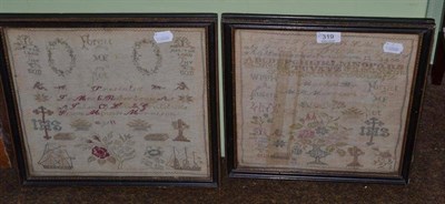 Lot 319 - Early 19th century framed alphabet sampler worked by M B Morrison and religious 'verse 'with a...