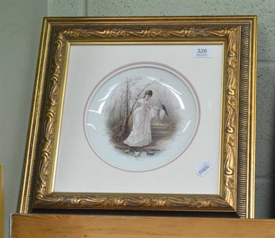 Lot 326 - Mintons framed plaque painted with a young lady in a white dress beside a stream with ducks, signed