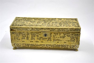 Lot 177 - A Cantonese Ivory Casket and Hinged Cover, mid 19th century, typically carved with figures and...