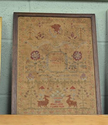 Lot 327 - Framed sampler worked by Mary Child, aged 8 dated 1825 with central verse 'Virtue has its...