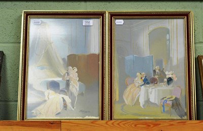 Lot 332 - 19th/20th century, a set of four French Boudoir pictures, indistinctly signed, gouache