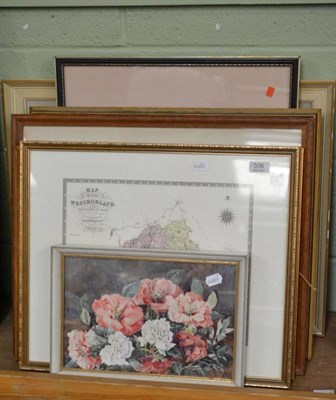 Lot 336 - Oil of a harbour view, framed map of Westmorland and seven assorted watercolours (9)