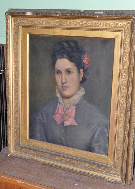 Lot 337 - Oil on canvas, portrait of a young lady