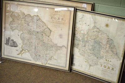 Lot 342 - Three framed maps by Greenwood of East, West and North Riding, and two framed maps, East Riding...