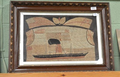 Lot 350 - A woolwork picture of a clipper or schooner 'Mary Ann', framed