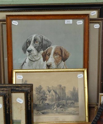 Lot 353 - After Fannie Moody, a print of two sporting dogs, together with two hunting prints and a print...