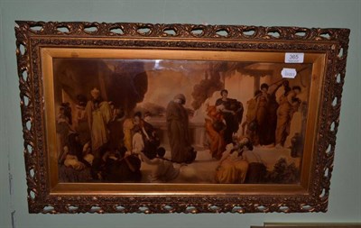 Lot 365 - Large gilt framed crystoleum depicting classical figures at the water fountain