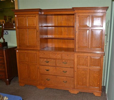 Lot 367 - Oak sideboard with open bookcase and cupboards to the top
