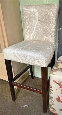 Lot 371 - Three upholstered bar stools in Zoffany London map fabric