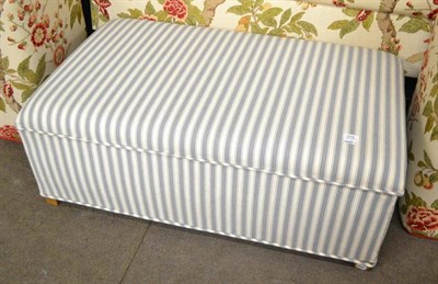 Lot 375 - An extra large blanket box upholstered in Sanderson Ticking (damaged)