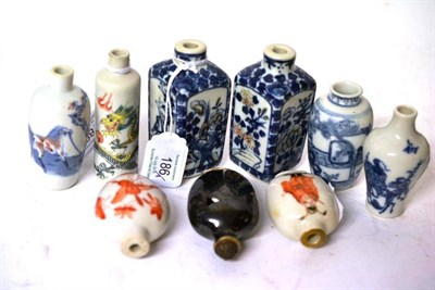 Lot 186 - A Pair of Chinese Porcelain Snuff Bottles, 19th century, of rectangular form, painted in underglaze