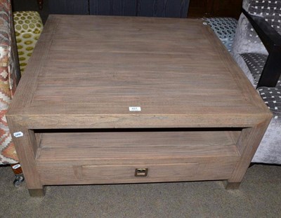 Lot 427 - Chinese style coffee table with brushed aluminium fittings to feet and drawer