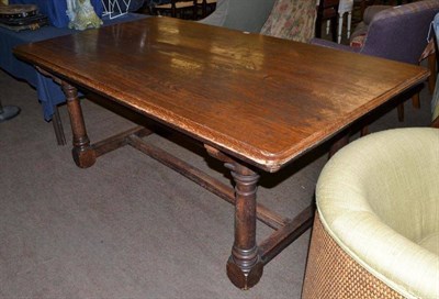 Lot 431 - 19th century oak farmhouse table on stretcher base