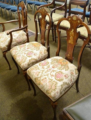 Lot 451 - Three Edwardian inlaid salon chairs