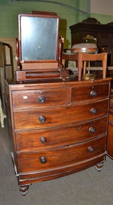 Lot 479 - Victorian mahogany bow front chest of drawers, two footstools and a Victorian toilet mirror (4)