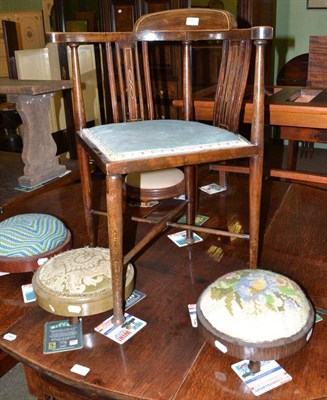 Lot 484 - Edwardian inlaid corner chair and three circular footstools (4)