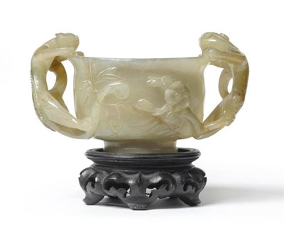 Lot 194 - A Chinese Jade Type Two-Handled Bowl, Qing Dynasty, semi-ovoid with everted rim, the handles as...