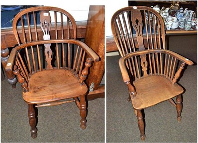 Lot 520 - 19th century elm and ash Windsor armchair and another similar (2)