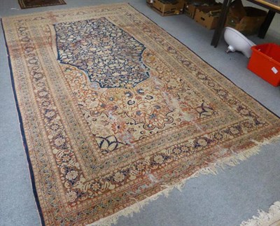 Lot 528 - Tabriz prayer carpet, Persian Azerbaijan, the mid indigo field of scrolling vines beneath the...