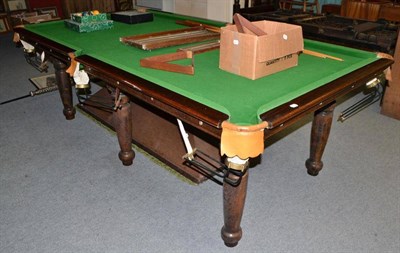 Lot 557 - A slate bed snooker table labelled Simon R Linsley with snooker balls and canopy hood