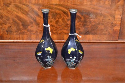 Lot 205 - A Pair of Japanese Cloisonné Vases, Meiji period (1868-1912), of hexagonal bottle form,...