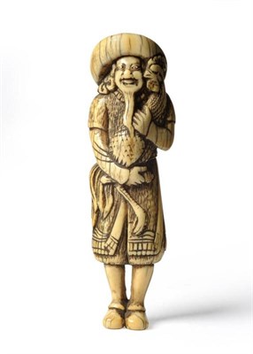 Lot 208 - A Japanese Ivory Netsuke, Edo period, probably 18th century, of a Dutchman wearing a wrythen...