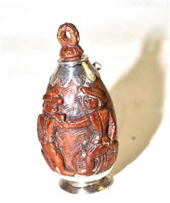 Lot 13 - A carved silver mounted snuff bottle with European figures